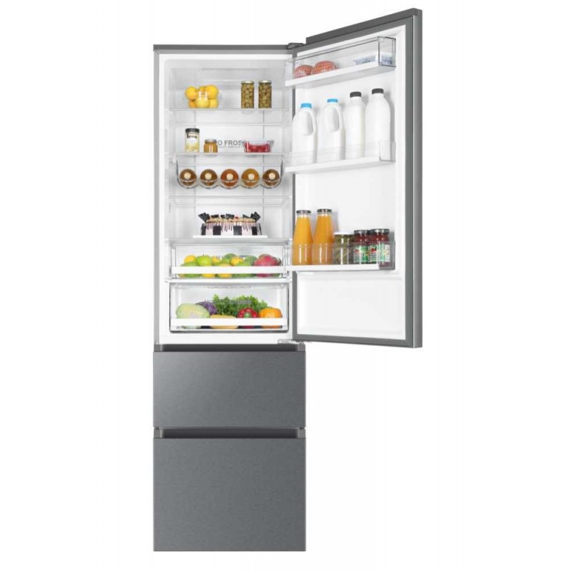 Haier 3D 60 Serie 3 A3FE837CGJ Kühl- und Gefrierkombination Freistehend 371 l D Silber, Titan
