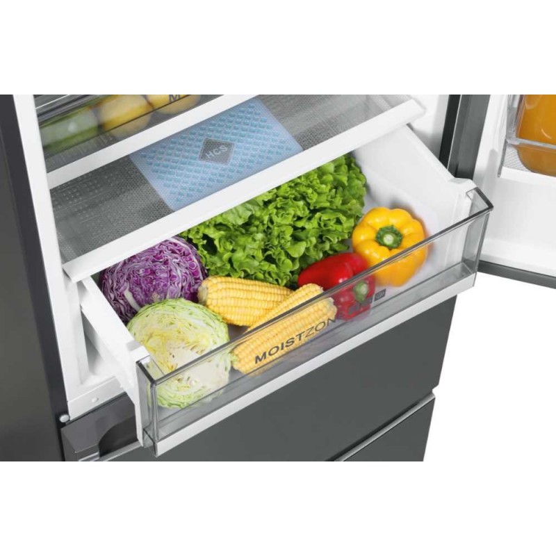 Haier 3D 60 Serie 3 A3FE837CGJ Kühl- und Gefrierkombination Freistehend 371 l D Silber, Titan