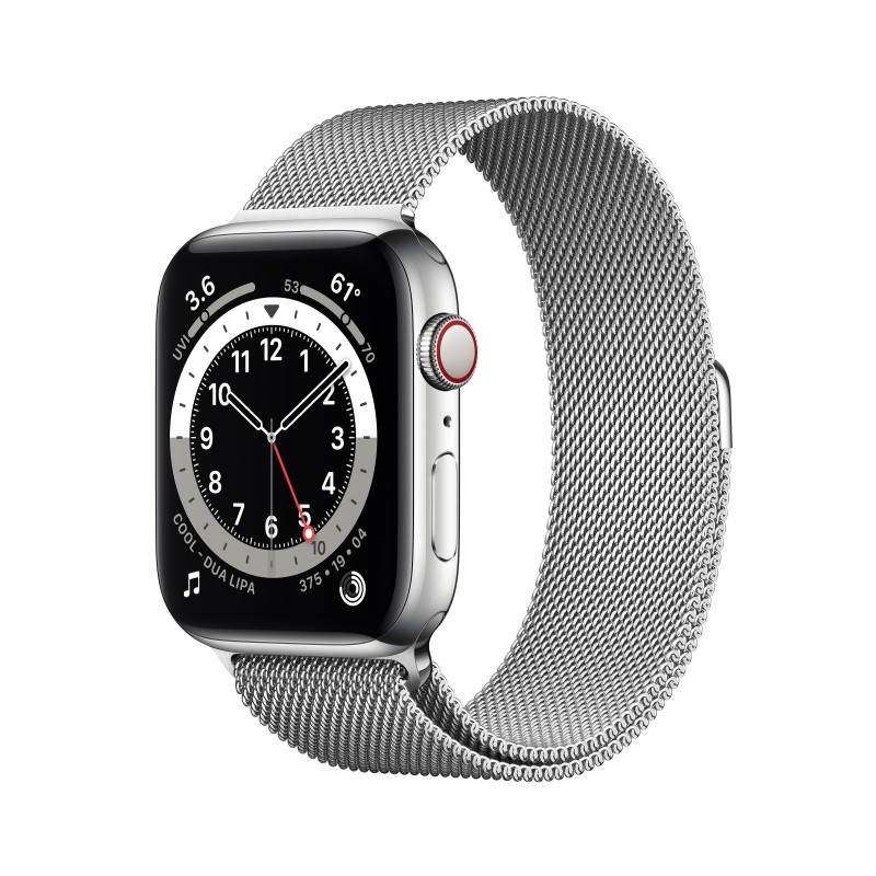 Apple Watch Series 6 GPS + Cellular, 44mm in acciaio inossidabile color argento con cinturino Loop in maglia milanese color