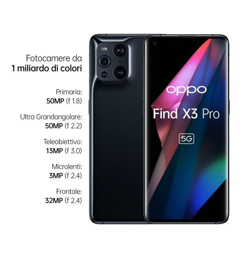 OPPO Find X3 Pro Smartphone 5G, Qualcomm 888, Display 6.7''QHD+AMOLED 120Hz, 4 Fotocamere 2*50MP, RAM 12GB+ROM 256GB, 4500mAh,