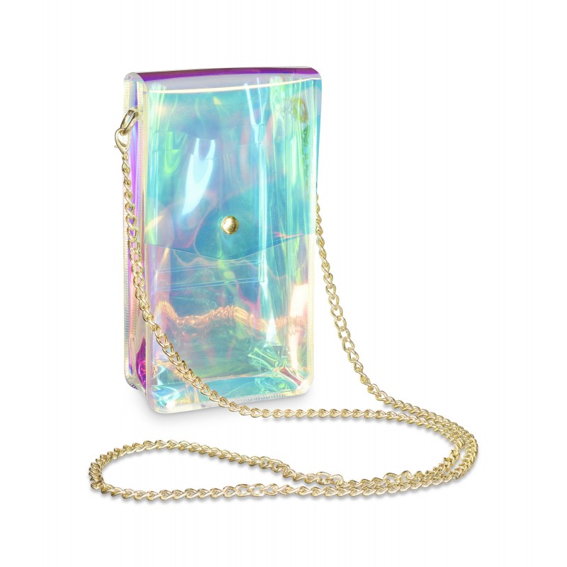 Cellularline Holographic Bag - Universale Custodia universale iridescente con tasche porta tessere Trasparente
