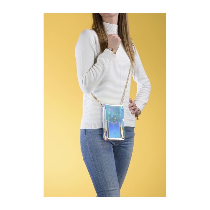 Cellularline Holographic Bag Handy-Schutzhülle Geldbörse Gold, Mehrfarbig, Durchscheinend