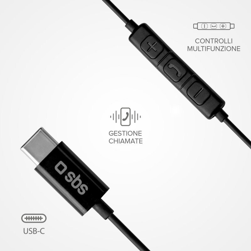 SBS Studio Mix 100C Type-C Auricolare Cablato In-ear Musica e Chiamate USB tipo-C Nero