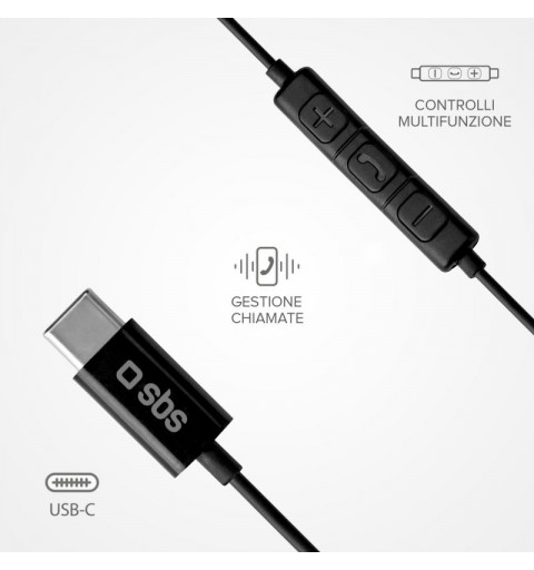 SBS Studio Mix 100C Type-C Auricolare Cablato In-ear Musica e Chiamate USB tipo-C Nero