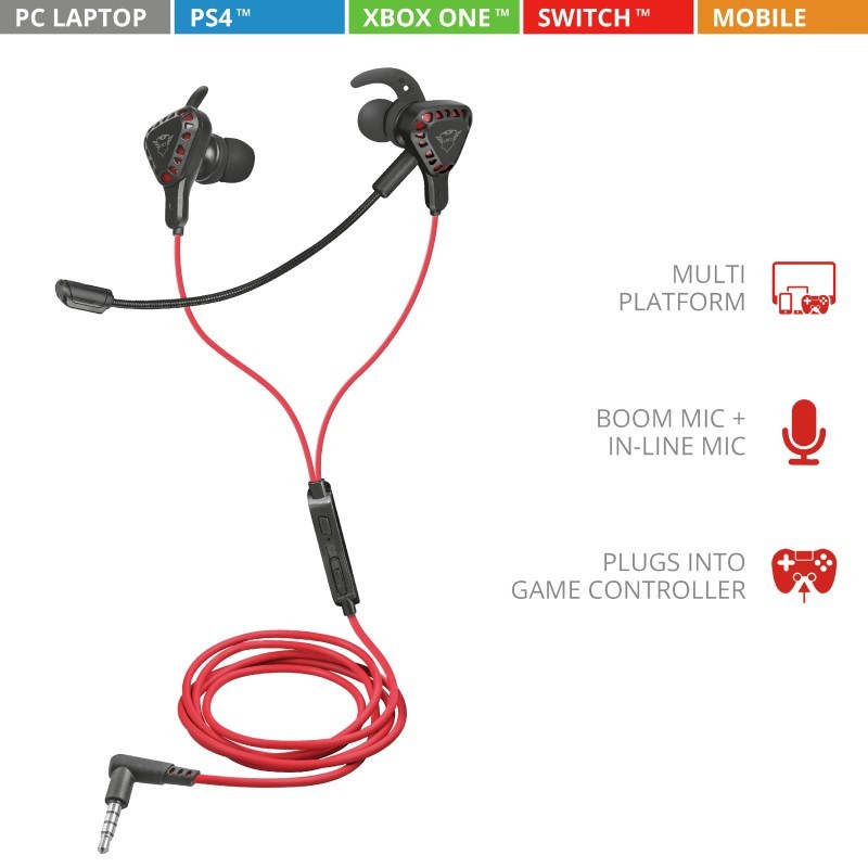 Trust TRU GXT 408 Auricolare Cablato In-ear Giocare Nero, Rosso