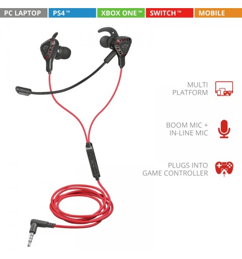 Trust TRU GXT 408 Auricolare Cablato In-ear Giocare Nero, Rosso