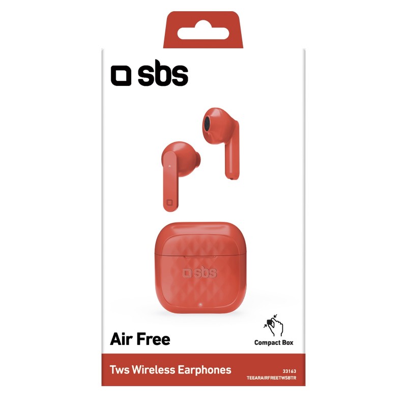 SBS TWS Air Free Cuffie True Wireless Stereo (TWS) In-ear Musica e Chiamate Base di ricarica Rosso