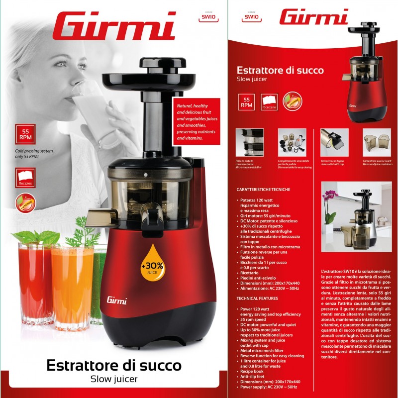 Girmi SW10 Slow juicer 120 W Black, Red