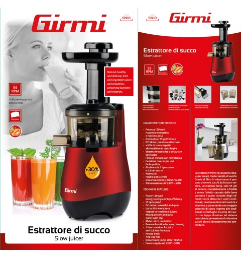 Girmi SW10 Estrattore di succo 120 W Nero, Rosso