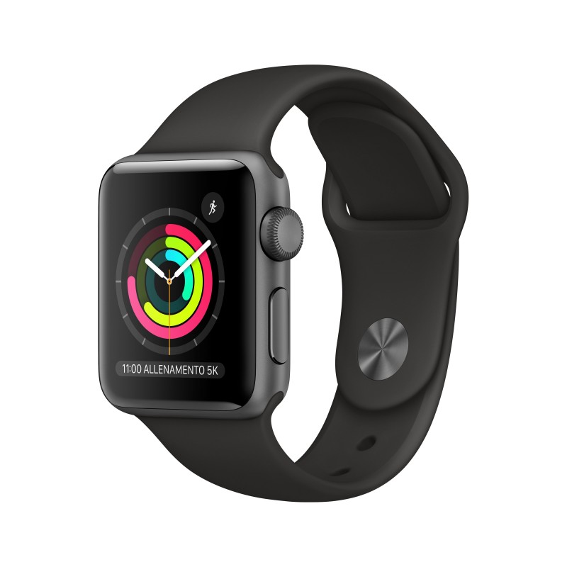 Apple Watch Series 3 GPS, 38mm in alluminio grigio siderale con cinturino Sport Nero