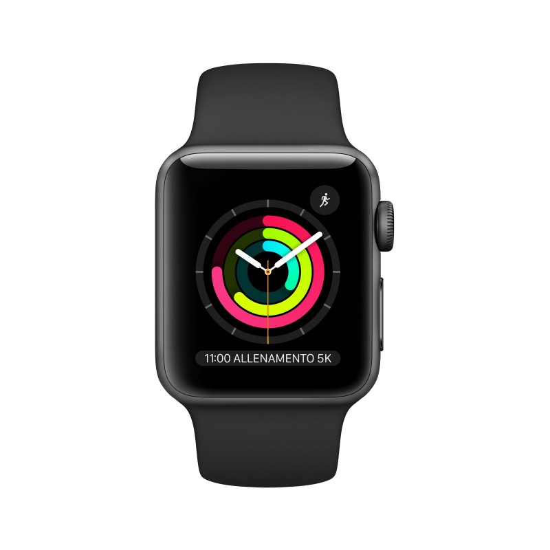 Apple Watch Series 3 GPS, 38mm in alluminio grigio siderale con cinturino Sport Nero