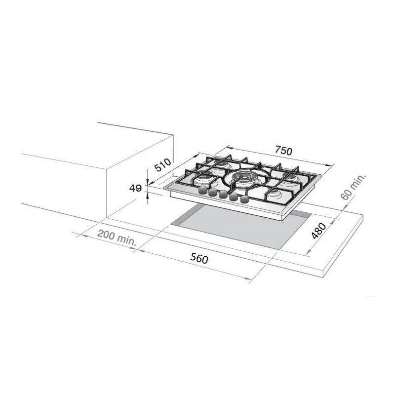 De’Longhi NSL 575 X hobs Acero inoxidable Integrado 75 cm Encimera de gas 5 zona(s)