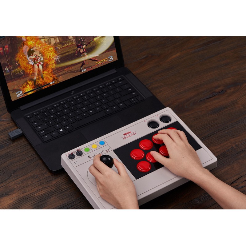 8Bitdo Arcade Stick Gris Bluetooth USB Joystick Analogique Numérique Nintendo Switch, Nintendo Switch Lite, PC