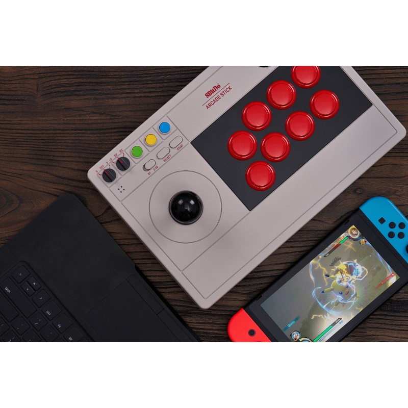 8Bitdo Arcade Stick Gris Bluetooth USB Joystick Analogique Numérique Nintendo Switch, Nintendo Switch Lite, PC