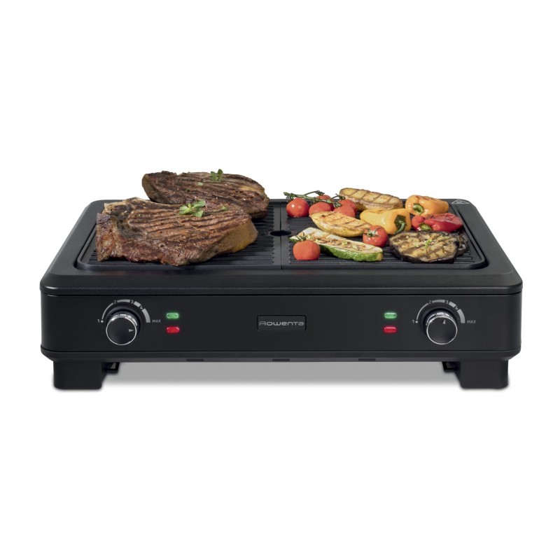 Rowenta KG900812, Smokeless Grill, Griglia, 70% di fumo in meno, Meno odori, 2 zone di cottura indipendenti, 2000 W, Nero