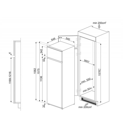 Smeg D4152F réfrigérateur-congélateur Intégré (placement) 259 L E Blanc
