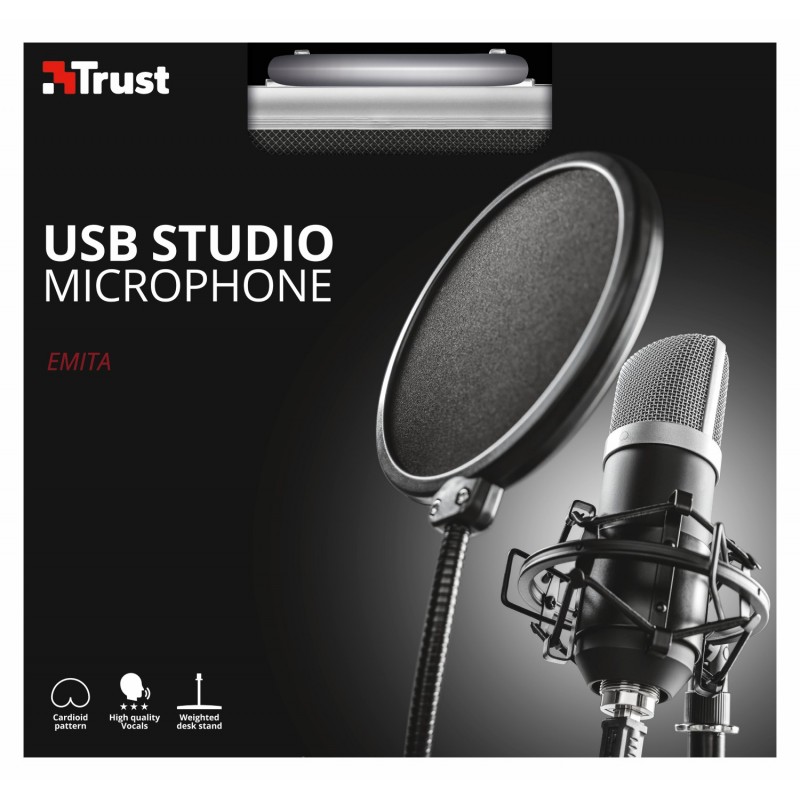 Trust 21753 microfono Nero Microfono da studio