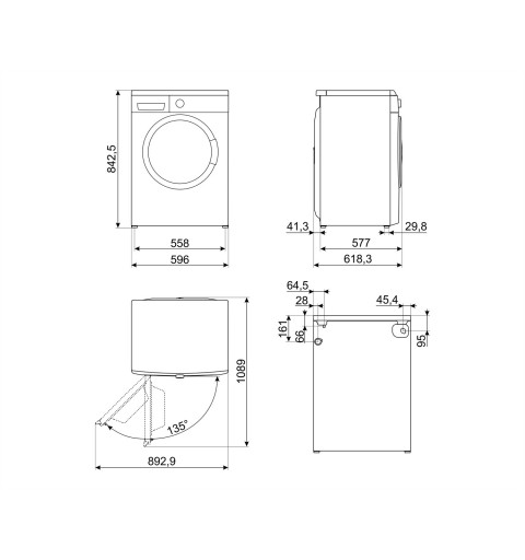 Smeg LB3T92PIT machine à laver Charge avant 9 kg 1200 tr min C Blanc