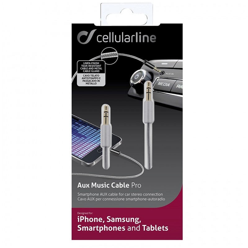 Cellularline Aux Music Connection Cable - Universale Cavo Aux con rivestimento anti strappo Grigio