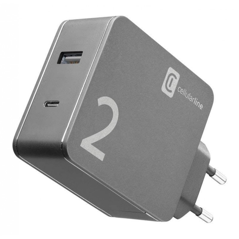 Cellularline Duo Charger - MacBook and iPhone Caricabatterie per computer portatili dotati di porta USB-C e smartphone, 42W Nero