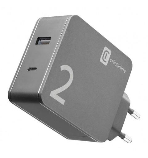 Cellularline Duo Charger - MacBook and iPhone Caricabatterie per computer portatili dotati di porta USB-C e smartphone, 42W Nero