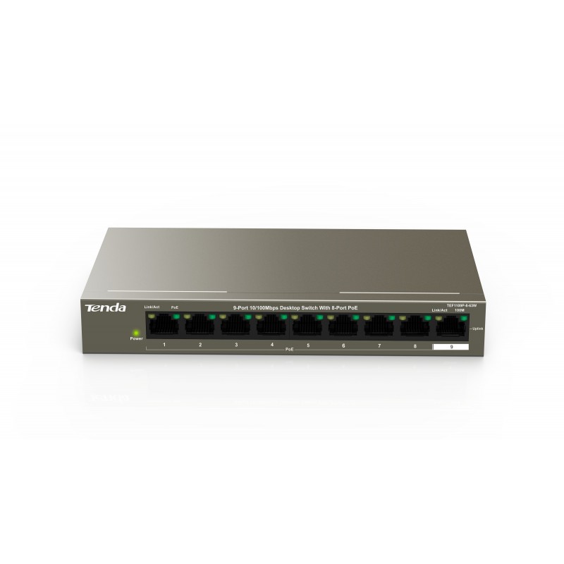 Tenda TEF1109P-8-63W Fast Ethernet (10 100) Supporto Power over Ethernet (PoE) Nero