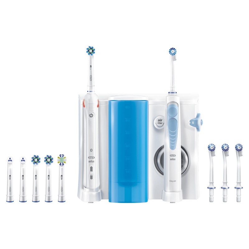 Oral-B Smart 5000 + Oxyjet Erwachsener Rotierende-vibrierende Zahnbürste Blau, Weiß