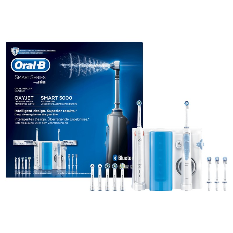 Oral-B Smart 5000 + Oxyjet Erwachsener Rotierende-vibrierende Zahnbürste Blau, Weiß