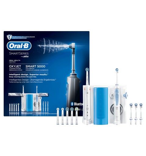Oral-B Smart 5000 + Oxyjet Erwachsener Rotierende-vibrierende Zahnbürste Blau, Weiß