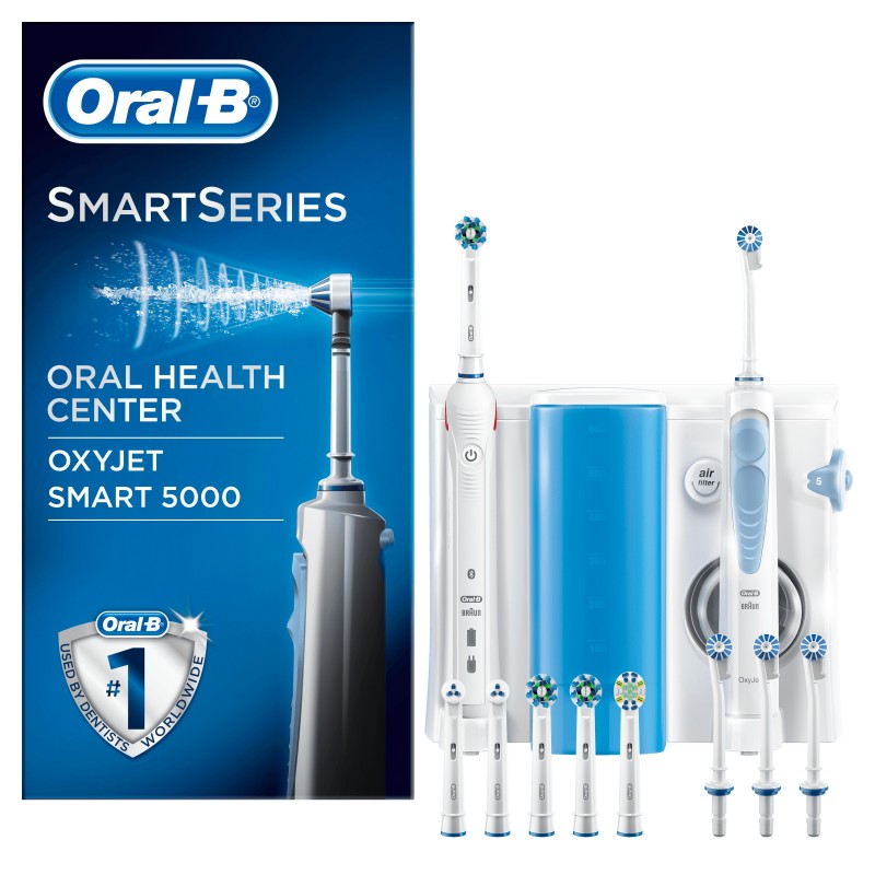 Oral-B Smart 5000 + Oxyjet Adulte Brosse à dents rotative oscillante Bleu, Blanc