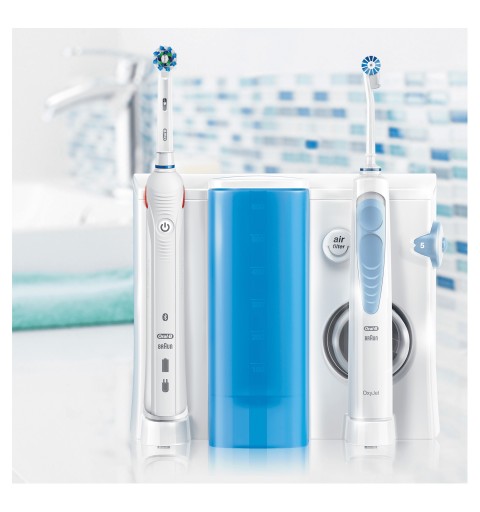 Oral-B Smart 5000 + Oxyjet Erwachsener Rotierende-vibrierende Zahnbürste Blau, Weiß