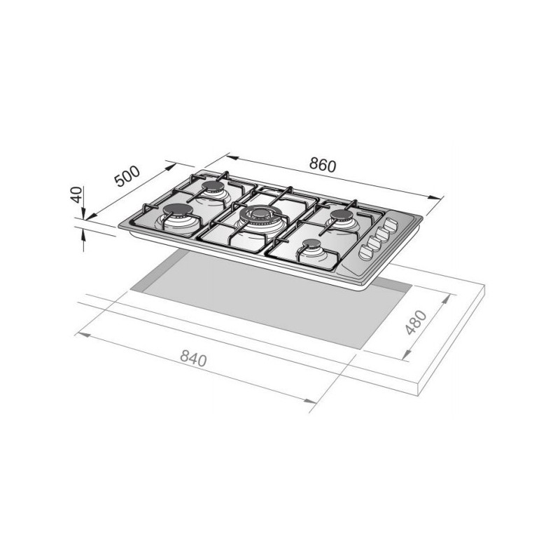 De’Longhi DLI 59 DD Kochfeld Edelstahl Integriert 90 cm Gaskochfeld 5 Zone(n)