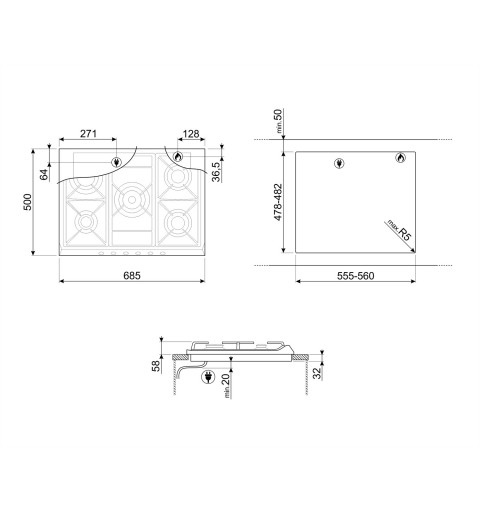 Smeg SR275X2 hob Stainless steel Built-in Gas 5 zone(s)