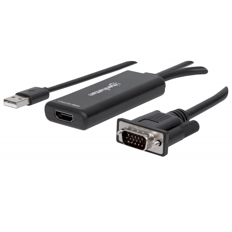 Manhattan VGA and USB-A to HDMI Converter, Analog VGA Video and USB Audio to Digital HDMI Signal, 1920x1080, 1080p@60Hz, 24-bit