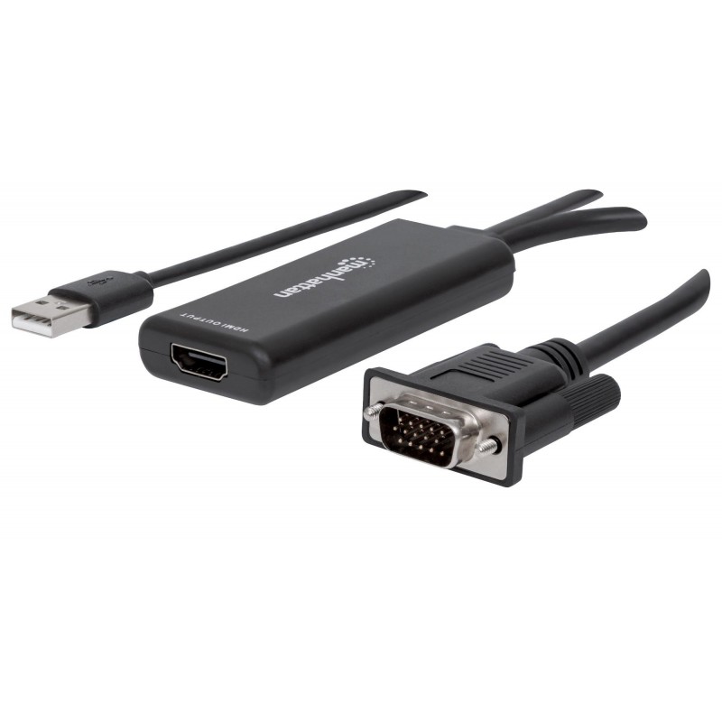 Manhattan 152426 câble vidéo et adaptateur USB Type-A + VGA (D-Sub) HDMI Noir