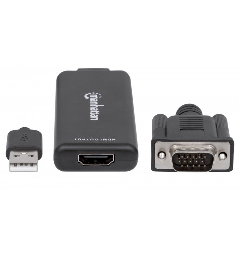 Manhattan 152426 adaptador de cable de vídeo USB Type-A + VGA (D-Sub) HDMI Negro