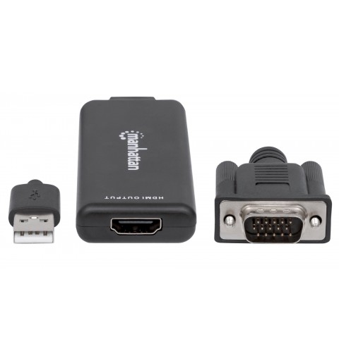 Manhattan 152426 câble vidéo et adaptateur USB Type-A + VGA (D-Sub) HDMI Noir