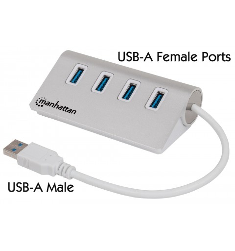 Manhattan 4-Port USB 3.0 Hub, Vier USB 3.0 Typ A-Ports, Aluminiumgehäuse, Stromversorgung über USB