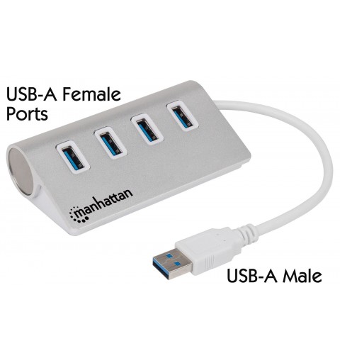 Manhattan USB-A 4-Port Hub, 4x USB-A Ports, 5 Gbps (USB 3.2 Gen1 aka USB 3.0), Bus Powered, Fast charging up to 0.9A,