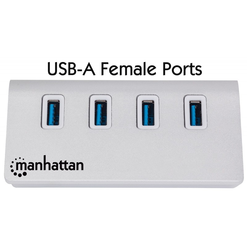 Manhattan 163767 hub & concentrateur USB 3.2 Gen 1 (3.1 Gen 1) Type-A 5000 Mbit s Aluminium, Blanc