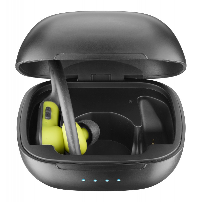 Cellularline SPRINTER Bluetooth® earphones with a flexible earhook and carry case, featuring over 30 hours of total playtime,