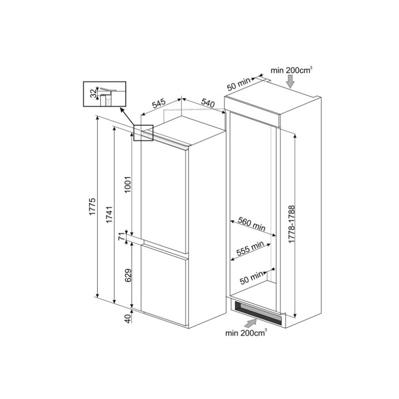 Smeg C3170NF réfrigérateur-congélateur Intégré (placement) 262 L F Blanc