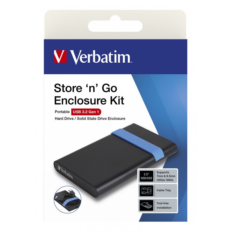 Verbatim Store'N'Go Enclosure Kit Boîtier disque dur SSD Noir, Bleu 2.5"