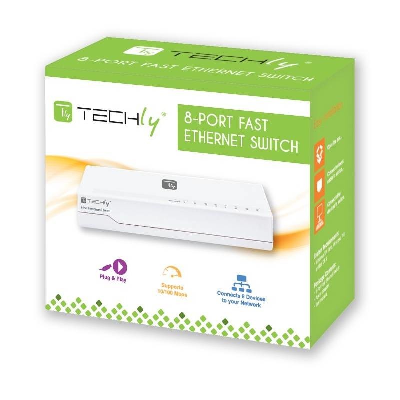 Techly I-SWHUB-080TY commutateur réseau Non-géré Fast Ethernet (10 100) Blanc