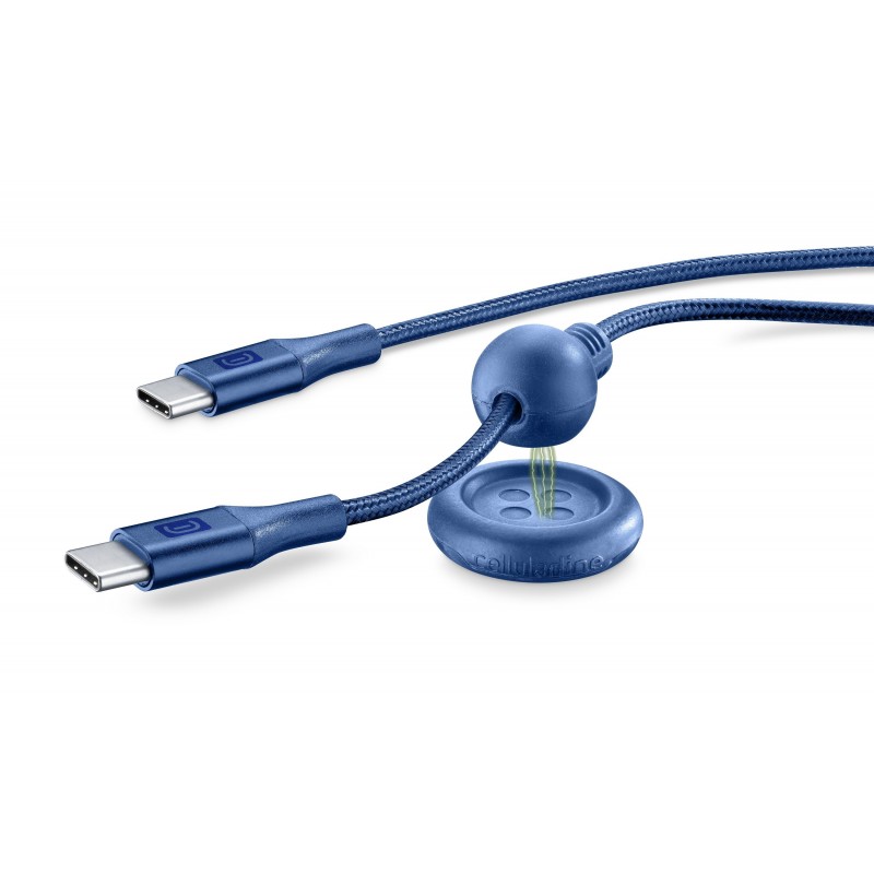 Cellularline Click Cable - USB-C to USB-C Cavo USB da comodino Blu