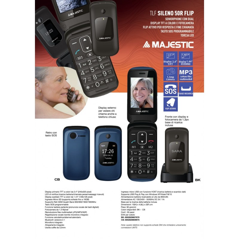 New Majestic Sileno 50R Flip 6.1 cm (2.4") 90 g Black Senior phone