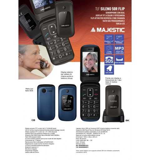 New Majestic Sileno 50R Flip 6,1 cm (2.4") 90 g Nero Telefono per anziani