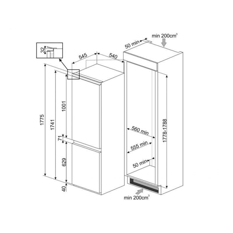 Smeg C8174TNE réfrigérateur-congélateur Intégré (placement) 254 L E Blanc