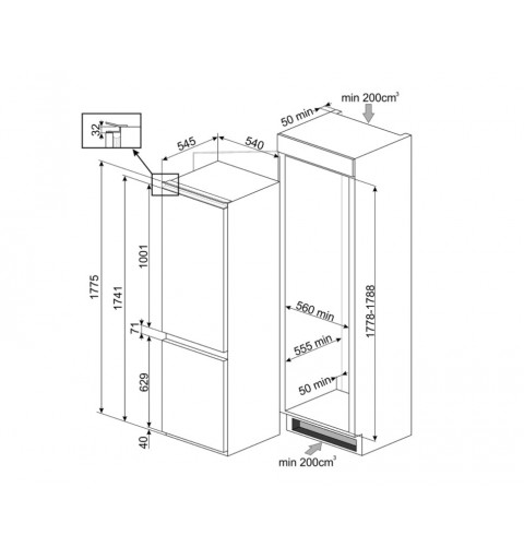 Smeg C8174TNE réfrigérateur-congélateur Intégré (placement) 254 L E Blanc
