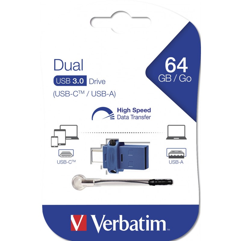 Verbatim Dual - Memoria USB 3.0 da 64 GB - USB-C USB-A - Blu